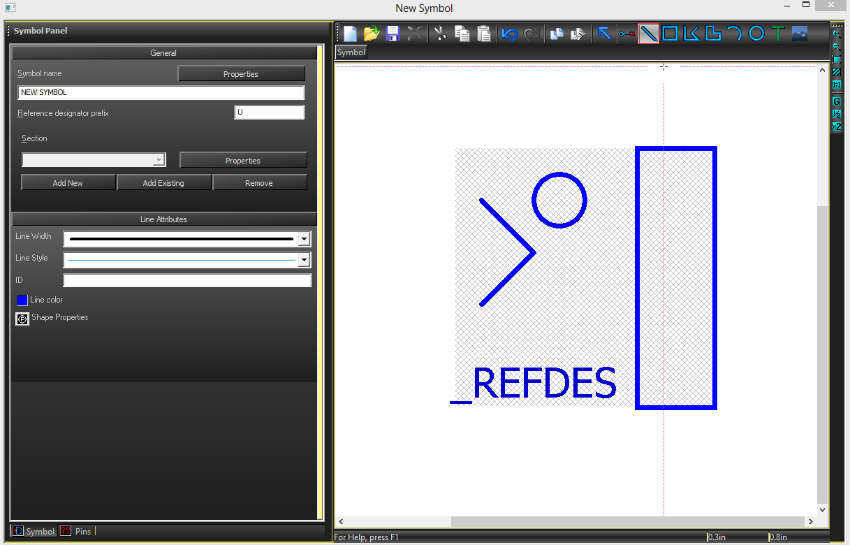 The symbol editor with the Shape tool selected